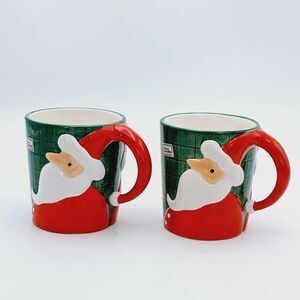 Department 56 Christmas Santa Claus HOT COCOA MUG Coffee HAND PAINTED Set of 2